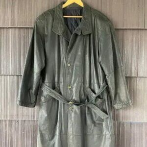 🔥VTG Club Uomo Peek & Cloppenburg German Leather Long Coat Quilt Blanket Lined